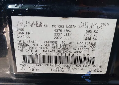 2011 Mitsubishi Galant Es z USA, uszkodzony, nr VIN 4A32B2FF6BE009332